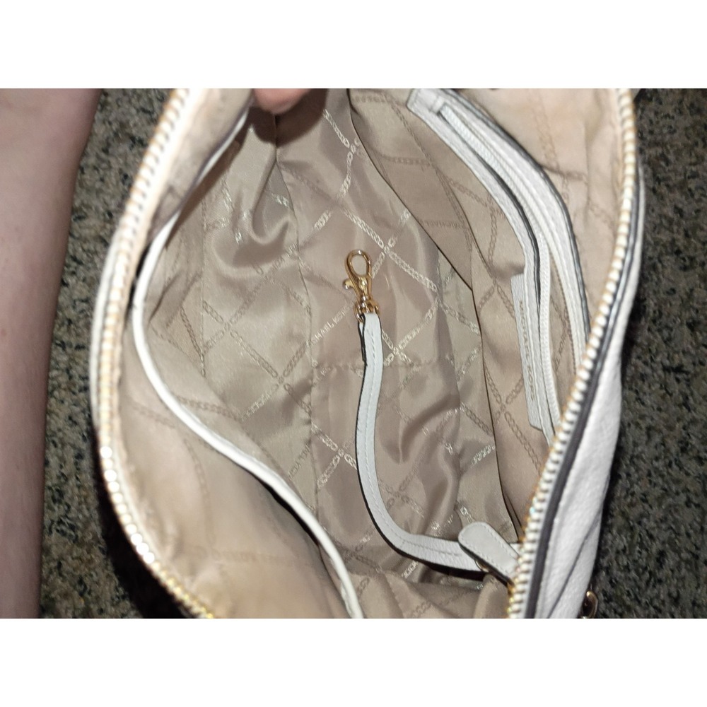Michael Kors Large Leather Gold Chain Hobo Shoulder Bag, Optic White - Picture 8 of 16